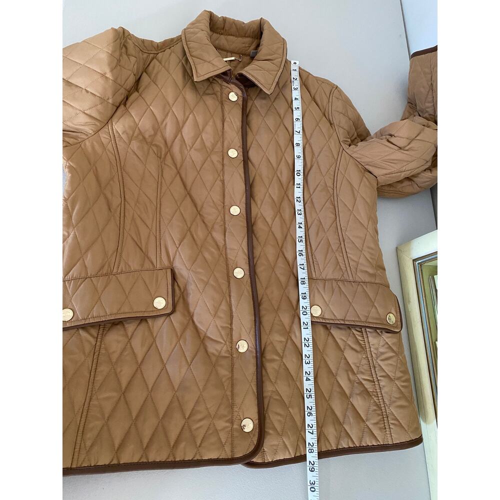 Chico's Quilted Midlength Jacket Neutral Tan Faux Leather Trim Size 3/US 16/18 - Picture 6 of 7